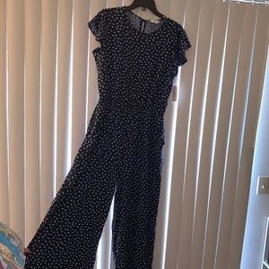 Women's Blue and White Polka Dot Pants Jumper